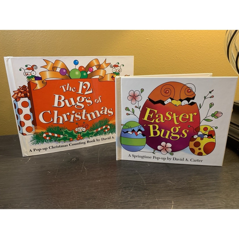 Vintage David A. Carter The 12 Bugs Christmas & Easter Bugs Pop Up Books EUC